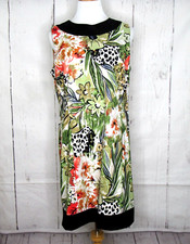 Kim Rogers Sleeveless Shift Dress Size 18 Multicolor Floral Zip Back Black Trim