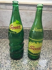 Lot 2 Vintage 50's Squirt 1 Pint 12 OZ Soda ACL Green Bottles