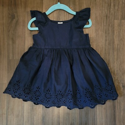 babyGap Baby Girls Cap Sleeve Scallop Eyelet Dress Blue Navy 12-18 Months |  eBay