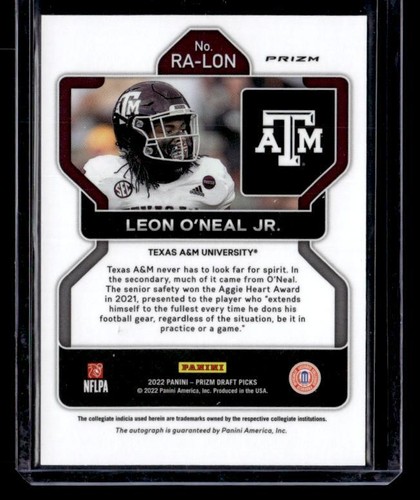 Prizm Draft #RA-LON Leon O'Neal Jr. 2022 Prizm Draft Picks Autographs Hyper AU - Picture 2 of 2