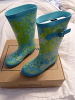 Ll Bean Wellies Rain Boots Girls Sz 2 Aqua Floral Print Ll Bean Wellies Rain Boots Girls Sz 2 Aqua Floral Print