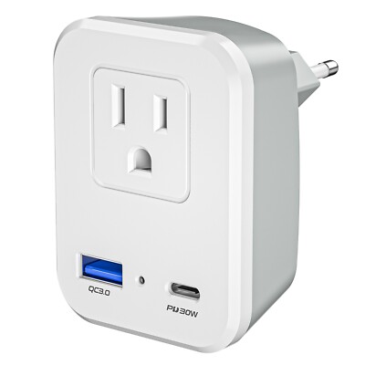 Europe Travel Plug Adapter Converter Wall Dual USB for US to Type C Outlet