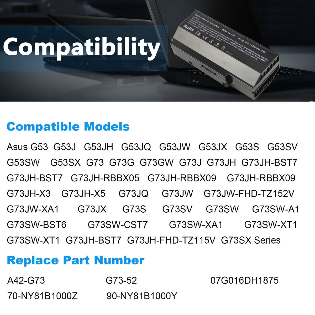 Batteria Per ASUS A42-G73 G73-52 G73g G73s G73j - 4400mAh 14.4V - Nuova