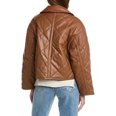 NWT Womens Size Small Elie Tahari Faux Leather Button Front Quilted Boxy  Jacket | eBay