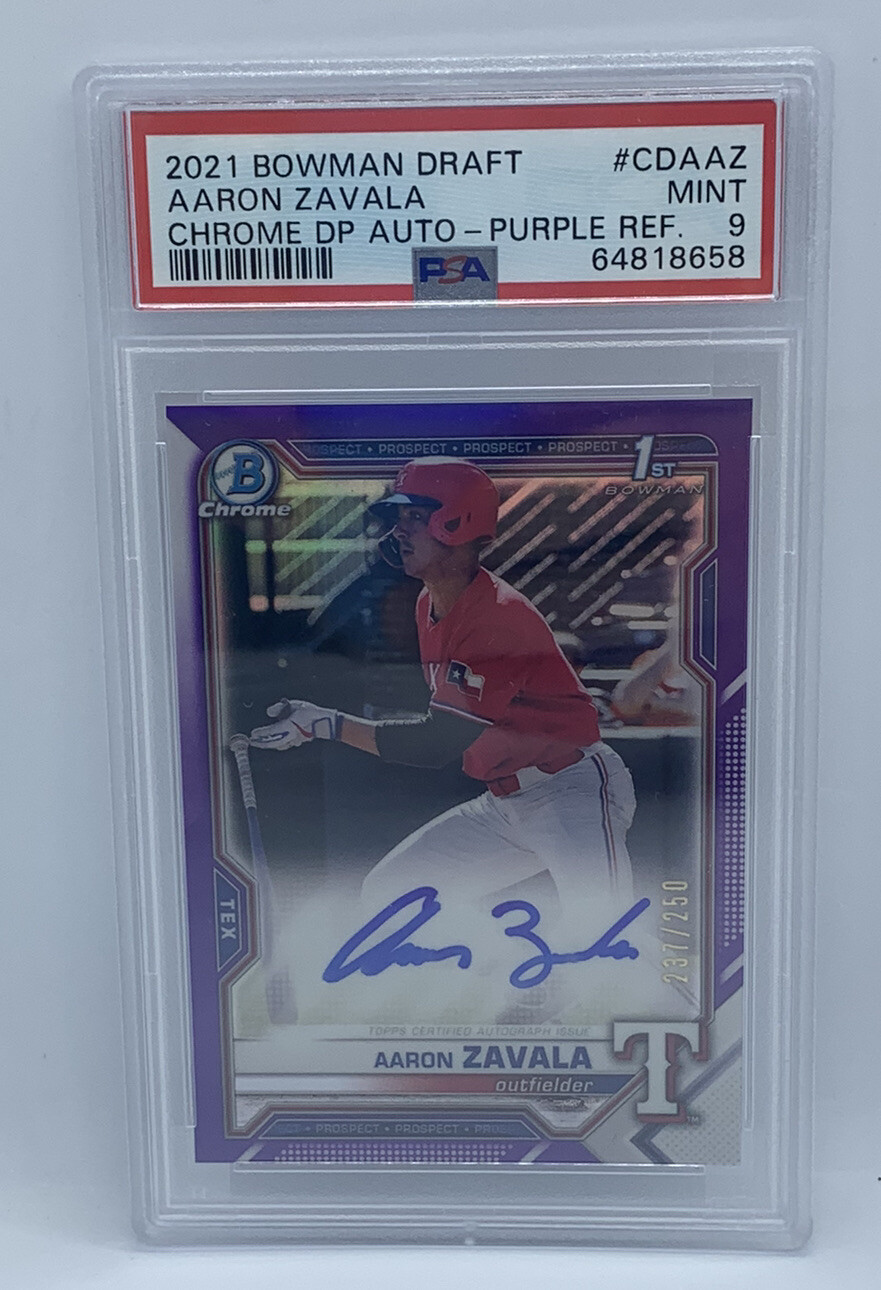 2021 1st Bowman Draft Chrome Aaron Zavala Rangers Purple Auto 237/250 PSA 9 Mint