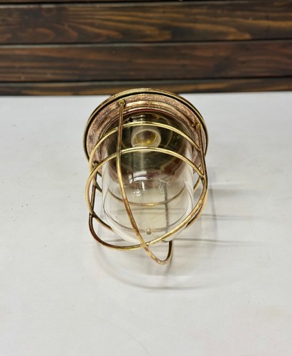 Vintage Old Brass Bulkhead Pendant - Mid-Century Nautical Ceiling Hanging Light - Picture 7 of 11