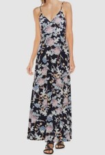 Vince Camuto Women's Blue Sleeveless V-Neck Floral Maxi Dress Size XS
