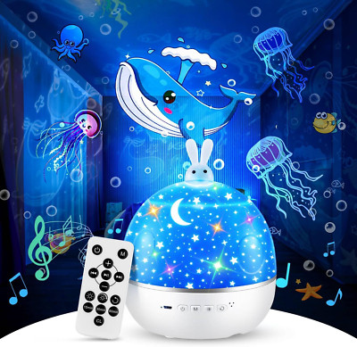Baby Night Light Projector W/ 105 Modes, 15 Films, Bluetooth, Remote, 360° Rotat