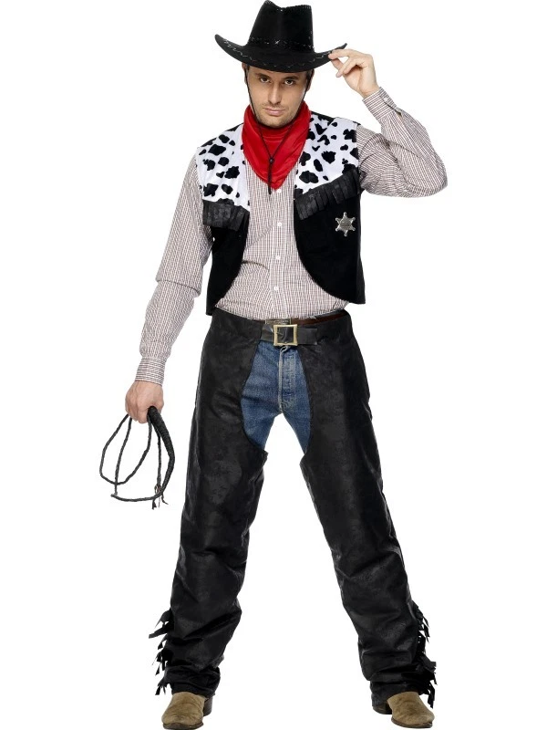 Mens Cowboy Fancy Dress Costume Black or Brown Outfit by Smiffys