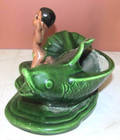 Rare Vintage MCM Ceramic Planter Man Big Green Koi Fish Hoop Earrings Hawaiian — photo 7