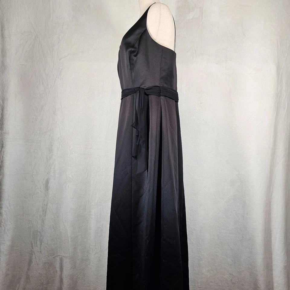 Davids Bridal Black Satin Formal Dress Sz 12 Spaghetti Strap Belted A-Line Prom - Image 2 of 4