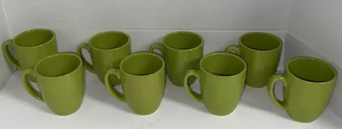 Corelle Coordinates Set of 8 Coffee Mugs Lime Green Retro Stoneware Cups 12 Oz