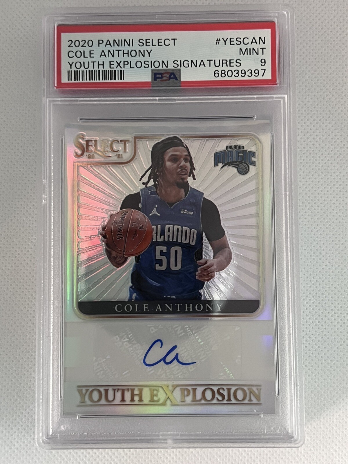 2020-21 Panini Select Cole Anthony Rc Youth Explosion Auto Silver Prizm PSA 9