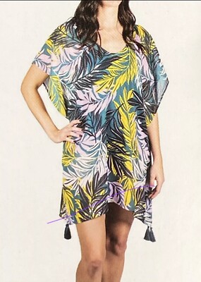 Palisades Beach Club Women's Flowly Printed Pullover Swimsuit Cover Up (Bamboo, M/L)