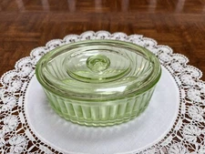 Vintage Hocking Transparent Green Oval 7” Refrigerator Dish W/ Lid Uranium 1930s