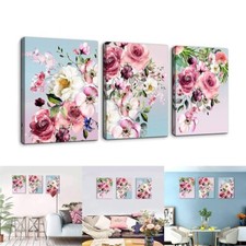 Modern Pink White Flower Canvas Wall Art for Bedroom 3 Piece Set 30x40cm