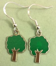 GREEN TREE EARRINGS - Enamel with Sterling Silver Ear Wires or GP FOREST