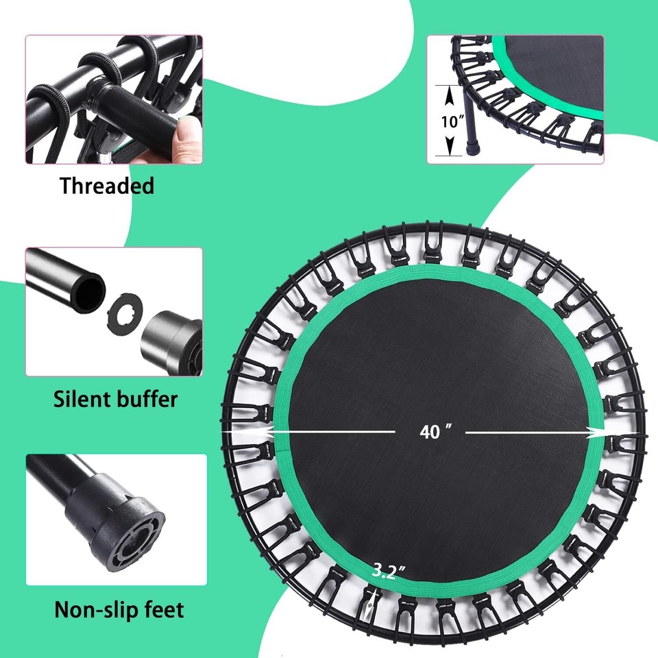 Rebounder Trampoline for Adults,40 inch Mini Trampoline, Bungee