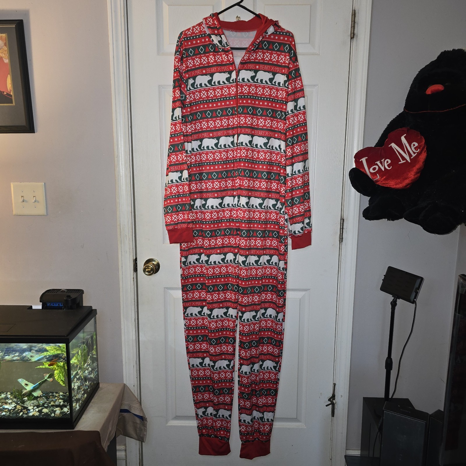 Festive Christmas Bear Men's Holiday Pajamas One-Piece XL