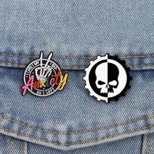 Anxiety Funny Antisocial Enamel Pins Skeleton Hand Skull Brooches Lapel Badges P
