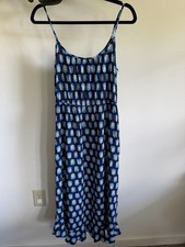 J.Crew Ruffle Midi Dress Blue Scandinavian Block Print Spaghetti Strap Pockets 6