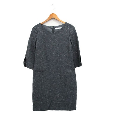 Untitled Dress, 3/4 Sleeve, Knee Length, Wool, Simple, 1 Gray, Gray/Kt29, Women'