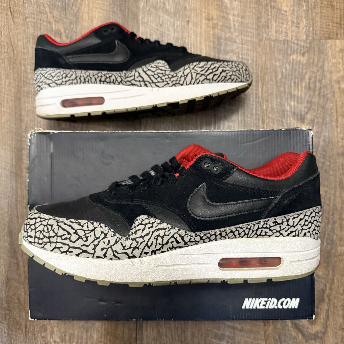 NIKE　AIR MAXID Nike Air Max 1 ID iD Black Cement Grey Red Size 10.5 Sneakers w