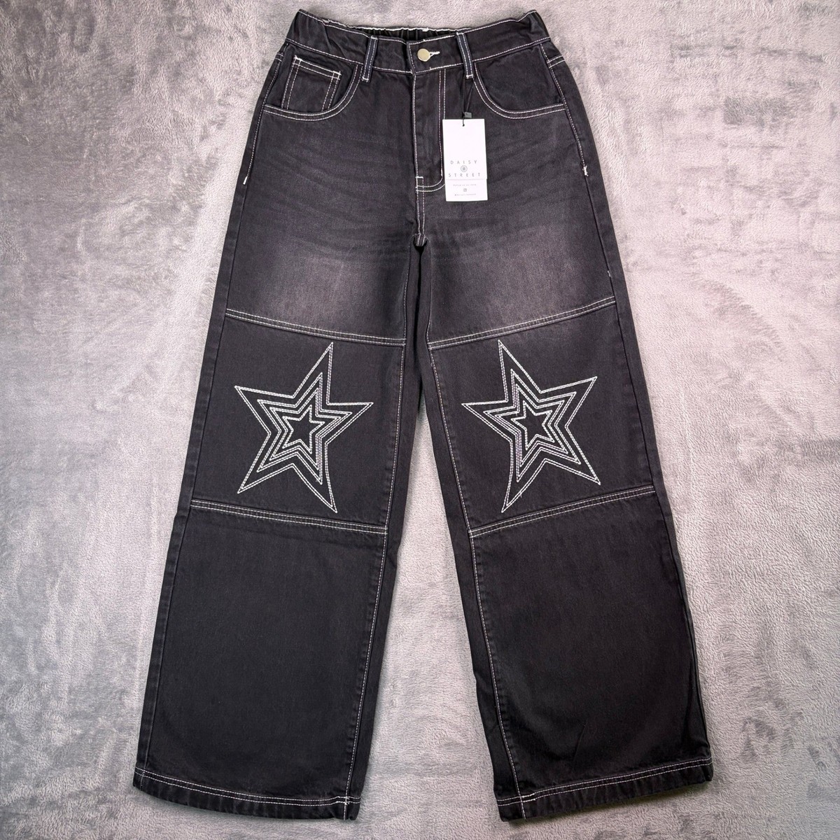 Staretam 旧型 希少 W34 baggy black スターチーム Daisy Street Wide Leg Baggy Jeans Women's 26x30 Black Star