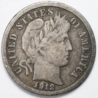 1912-D Barber Silver Dime Denver Mint Fine (F)