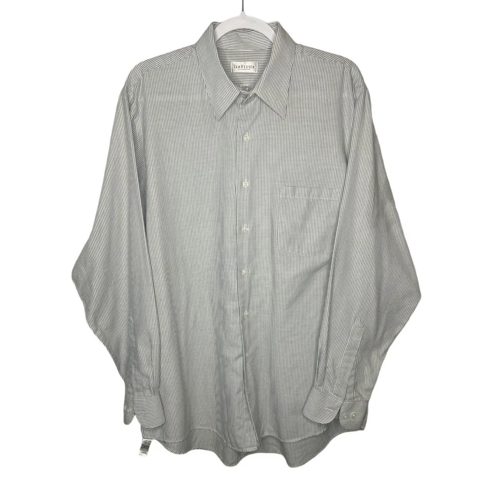 Van Heusen Men’s L Gray White Striped Button-Up Long Sleeve Dress Shirt - Image 2 of 4