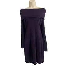 Connected Apparel Purple Sweater Dress M Off Shoulder Cowl Neck Cozy Knit