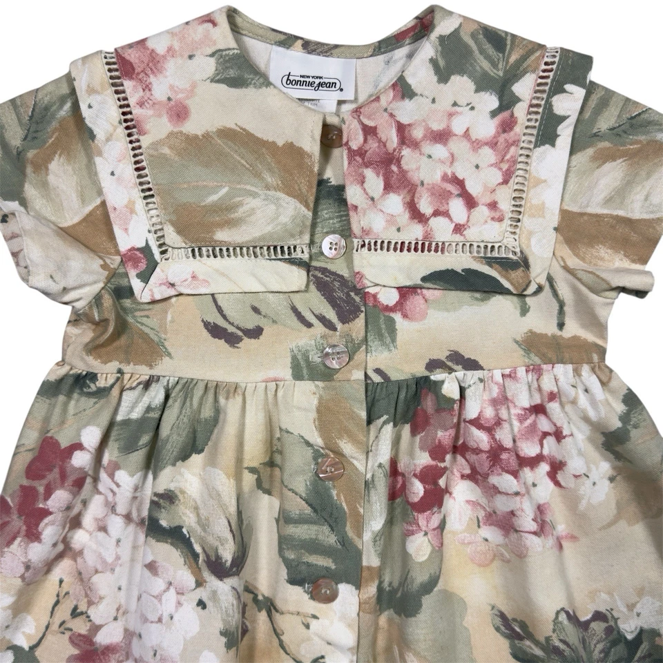 VTG Bonnie Jean Girls Floral Dress Sz 6 USA Made Cotton Sailor Collar Cottage - Image 2 of 4