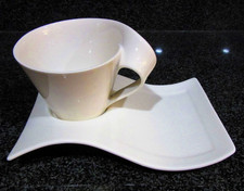 NEW WAVE Villeroy &  Boch Porzellan-Gedeck Tasse+Teller uni weiß