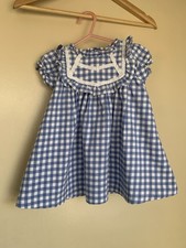Janie and Jack Blue Gingham Ruffle Dress Puffed Sleeve 12-18m Cottage Core