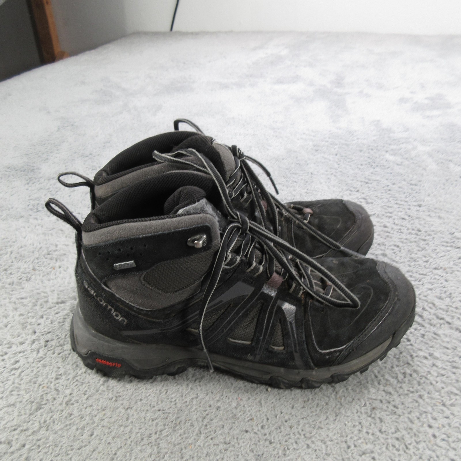 Salomon Hiking Boots Mens Size 9 Black Suede Waterproof Winter Contagrip-image