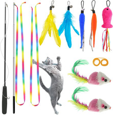 9-Pc Interactive Cat Wand Toy Set   Retractable Carbon-Fiber  Stainless-Steel