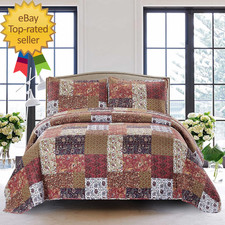 Red Riches 2-Piece Quilt Set - Twin Size with 1 Sham Autumn Patchwork Design