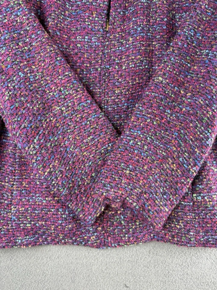 复古 Koret 女式粗花呢西装外套拉链缎面衬里夹克 14 码羊毛混纺 — 第 2/4 张图片