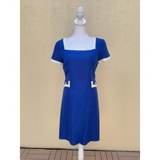 Hannah Hardy blue sleeve white stitching details office work dress