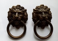 2 Brass Lion Head  Dresser Pulls