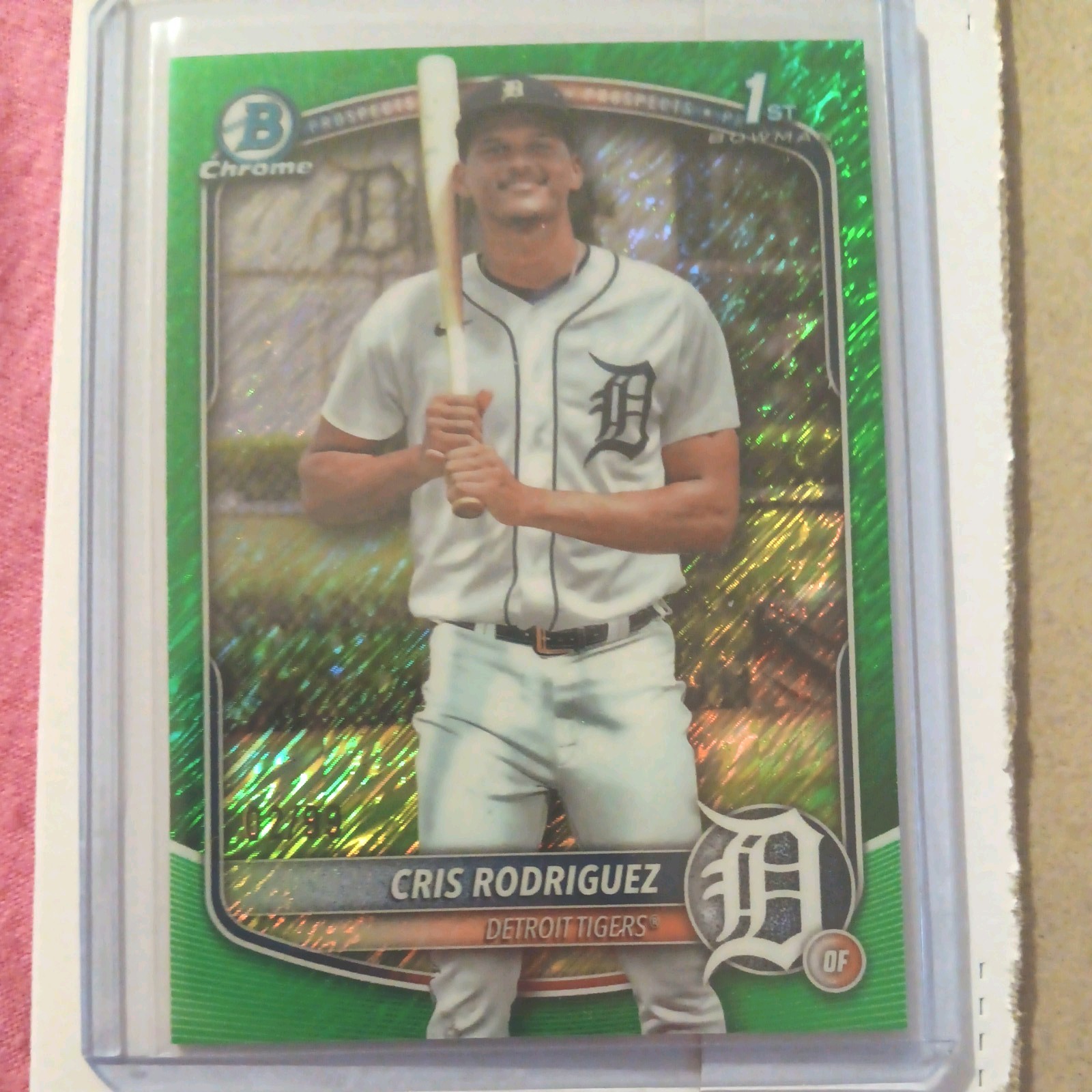 Cris Rodriguez 2025 Bowman Chrome 1st Green Shimmer Refractor /99 Detroit Tigers
