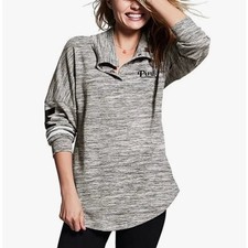 Pink Victoria  s Secret Gray Varsity Quarter Zip Pullover SweatShirt Size Small