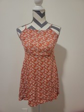 Forever 21 Juniors Sz S Orange Ditsy Floral Spaghetti Strap Mini Dress 100%rayon