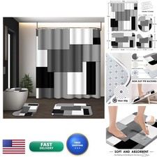 Tayney Bathroom Sets with Shower Curtain and Rugs, Set of 4, Checkered