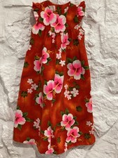 Vintage 60's 70's Royal Hawaiian Barkcloth Floral Girls Sz 6 Long Dress