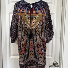 Boho Dress Tunic Top Women's XL Urban CoCo Blue Colorful Print Pattern