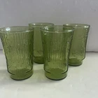 Vtg Anchor Hocking 70s Avocado Green Pagoda Textured Drinking Glasses -set of 4