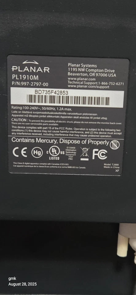 Planar PL1910M 19" LCD Monitor P/N: 997-2797-00. Power Cord + VGA Included - Image 4 of 4