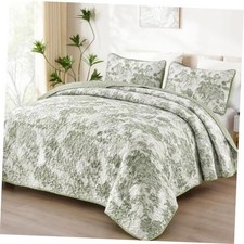 Quilt Set Size, Botanical Floral Bedspread Queen Sage Green