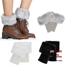 3 Pairs Women Faux Fur Boot Cuffs Winter Furry Fuzzy Lightgray, Black, White